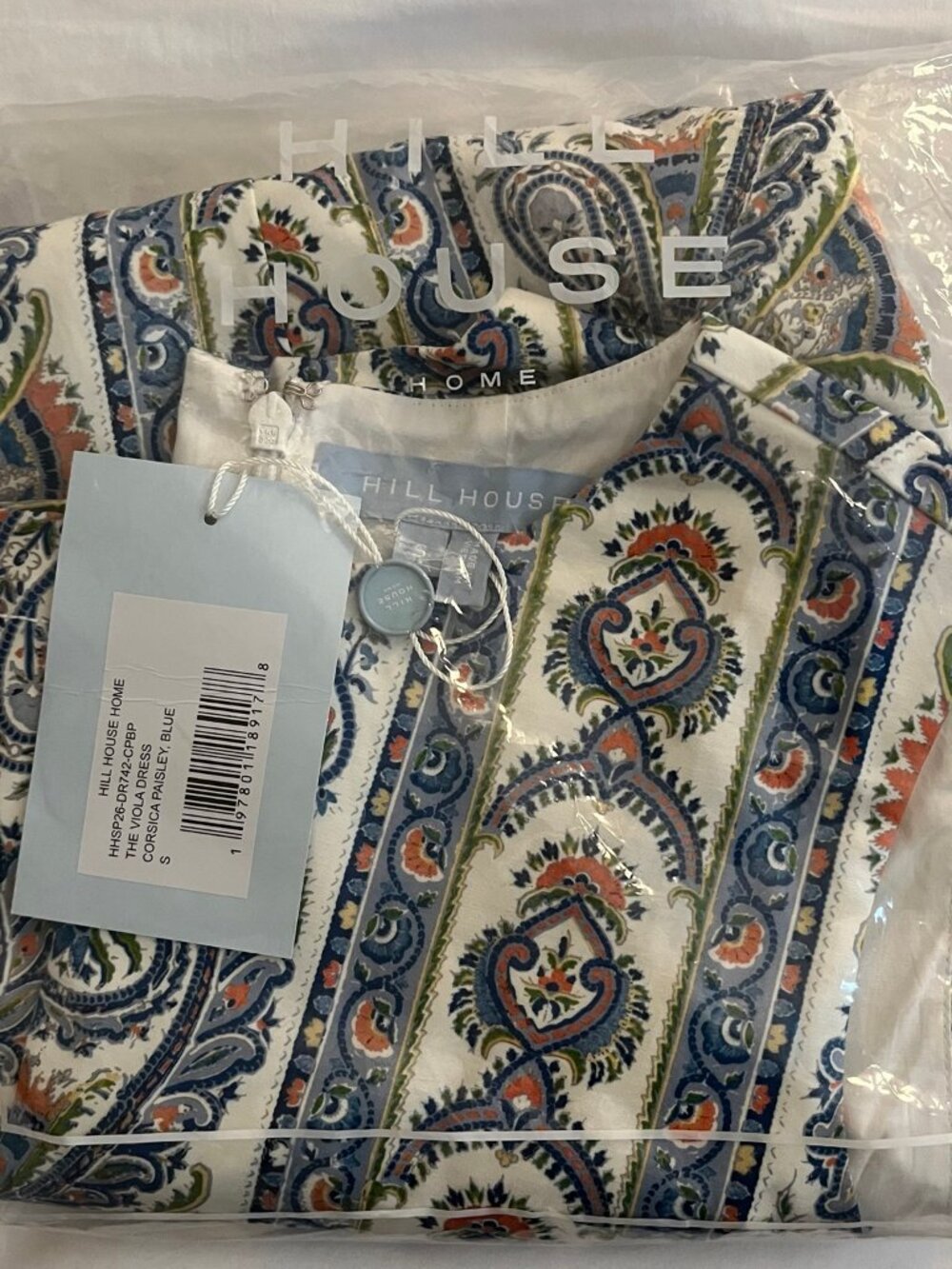 NWT Hill House Home Viola Dress S Blue Corsica Paisley Sleeveless Mini